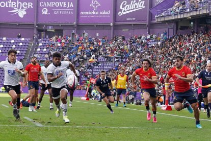 Un momento con detalle del césped del último España-Fiyi disputado en el estadio Zorrilla.