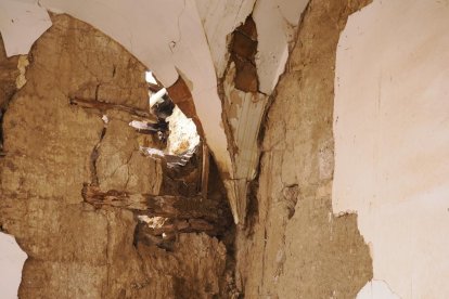 Imagen del estado actual del convento de San Bernardino de Siena en Cuenca de Campos tras el derrumbe del viernes 31 de enero.
