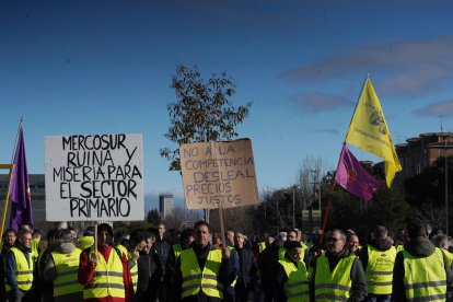 El sector agrario y ganadero, convocado por Unaspi, protesta ante las Cortes, bajo el lema Por el futuro del campo español, quedarse en casa no es la solución.