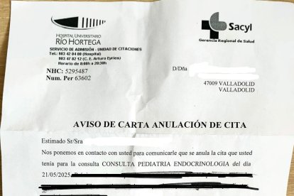 Cancelación de cita para la consulta de endocrinología pediátrica