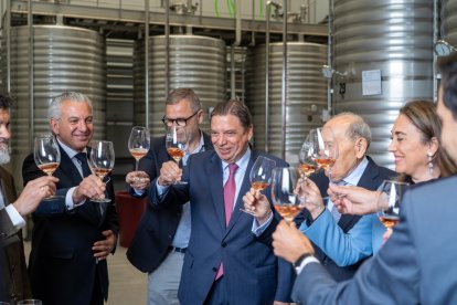 El ministro Luis Planas inaugura la bodega de Protos en la DO Cigales, junto a la consejera María González Corral.