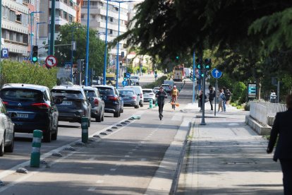 Obras del carril bici del paseo de Isabel la Católica en Valladolid.