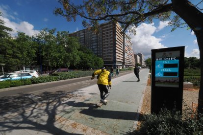 Obras del carril bici del paseo de Isabel la Católica en Valladolid.