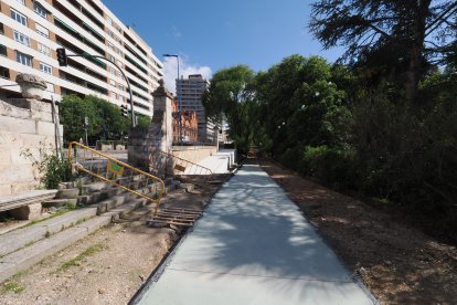 Obras del carril bici del paseo de Isabel la Católica en Valladolid.