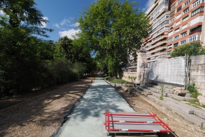 Obras del carril bici del paseo de Isabel la Católica en Valladolid.