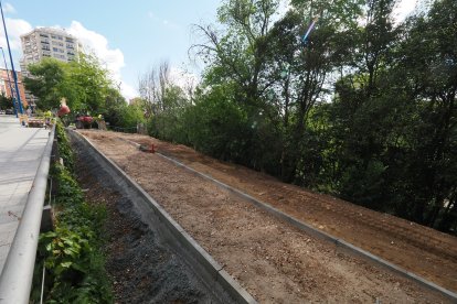 Obras del carril bici del paseo de Isabel la Católica en Valladolid.
