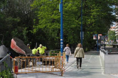 Obras del carril bici del paseo de Isabel la Católica en Valladolid.