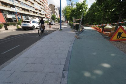Obras del carril bici del paseo de Isabel la Católica en Valladolid.