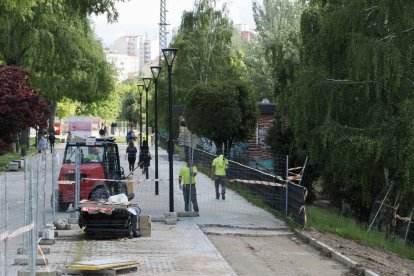Obras del carril bici del paseo de Isabel la Católica en Valladolid.