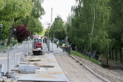 Obras del carril bici del paseo de Isabel la Católica en Valladolid.