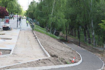 Obras del carril bici del paseo de Isabel la Católica en Valladolid.