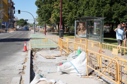Obras en el carril bici del paseo Juan Carlos I en Valladolid.