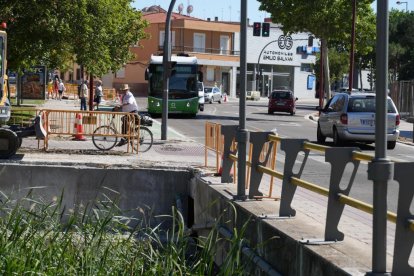 Obras en el carril bici del paseo Juan Carlos I en Valladolid.