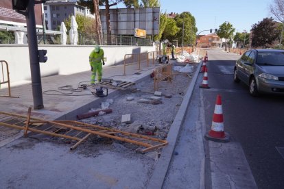 Obras en el carril bici del paseo Juan Carlos I en Valladolid.