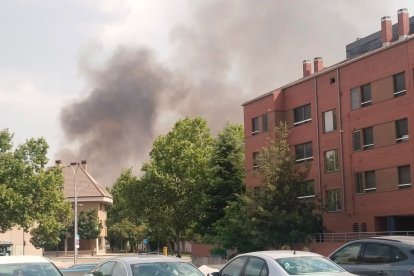 Columna de humo del incendio cerca de la calle del Arca Real.