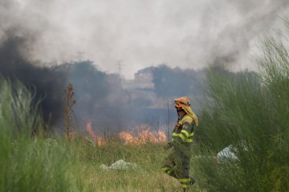 Incendio en una parcela junto a la vía del tren próximo a la calle del Arca Real.