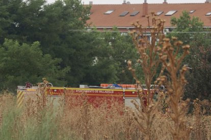 Incendio en una parcela junto a la vía del tren próximo a la calle del Arca Real.