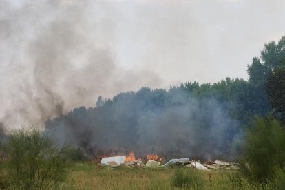 Incendio en una parcela junto a la vía del tren próximo a la calle del Arca Real.