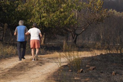 Vecinos que fueron desalojados de Las Médulas y Carucedo (León) por el incendio regresan a sus casas, algunas arradasdas por las llamas.