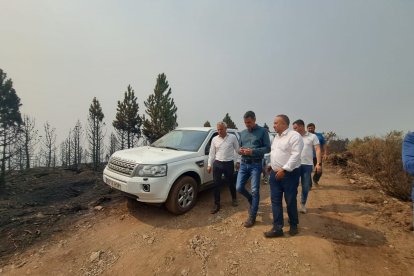 Pedro Sánchez visita Villablino (León) acompañado de Mañueco, Marlasca y Sen, entre otros.