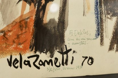 Detalle con la dedicatoria del artista burgalés.