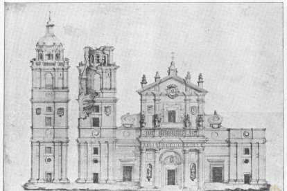 Dibujo de la Catedral antes y después del hundimiento de la torre en 1900
