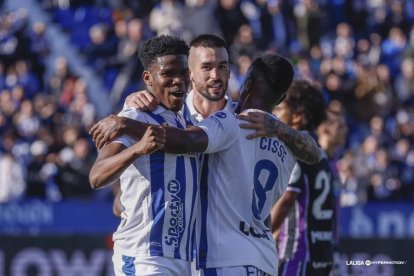 El Leganés celebra uno de sus goles ante el Real Valladolid.