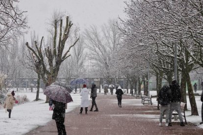 Nieve en la zona del lago en Laguna de Duero.
