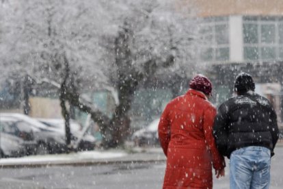 Nieve en la zona del lago en Laguna de Duero.