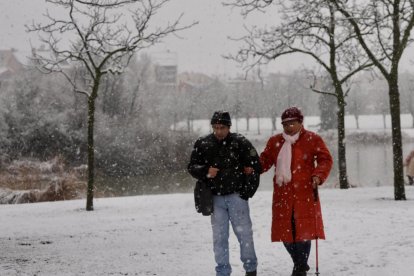 Nieve en la zona del lago en Laguna de Duero.
