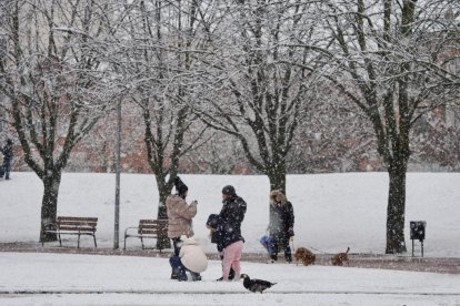 Nieve en la zona del lago en Laguna de Duero.