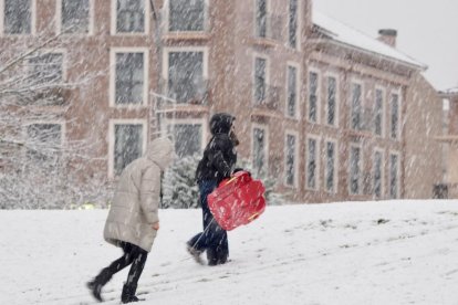 Nieve en la zona del lago en Laguna de Duero.