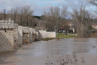 Aumento del caudal del río Pisuerga a su paso por la localidad vallisoletana de Simancas