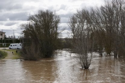 Aumento del caudal del río Pisuerga a su paso por la localidad vallisoletana de Simancas.