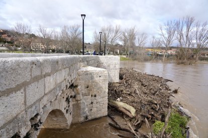 Aumento del caudal del río Pisuerga a su paso por la localidad vallisoletana de Simancas.