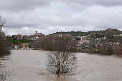 Aumento del caudal del río Pisuerga a su paso por la localidad vallisoletana de Simancas.