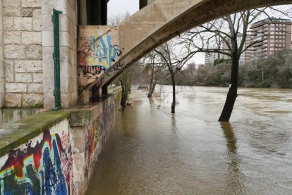 El río Pisuerga crece a su paso por Valladolid.