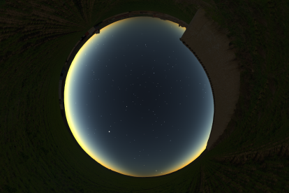Vista en ojo de pez del lugar donde se observará el fenómeno astronómico en Becilla de Valderabuey