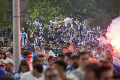 El Deportivo celebra el ascenso en Zorrilla.