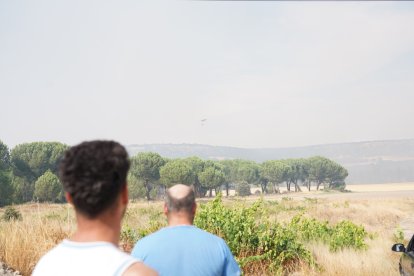 Acceso cortado por el humo provocado por el. Incendio en las inmediaciones de la localidad vallisoletana de Íscar.