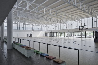 Infografía del polideportivo del colegio Miguel Delibes de Valladolid.