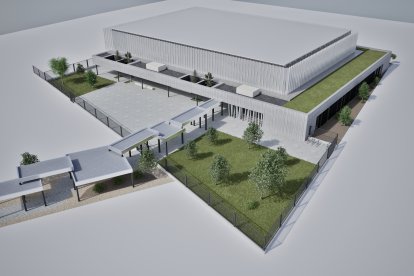 Infografía del polideportivo del colegio Miguel Delibes de Valladolid.