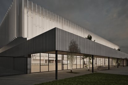 Infografía del polideportivo del colegio Miguel Delibes de Valladolid.