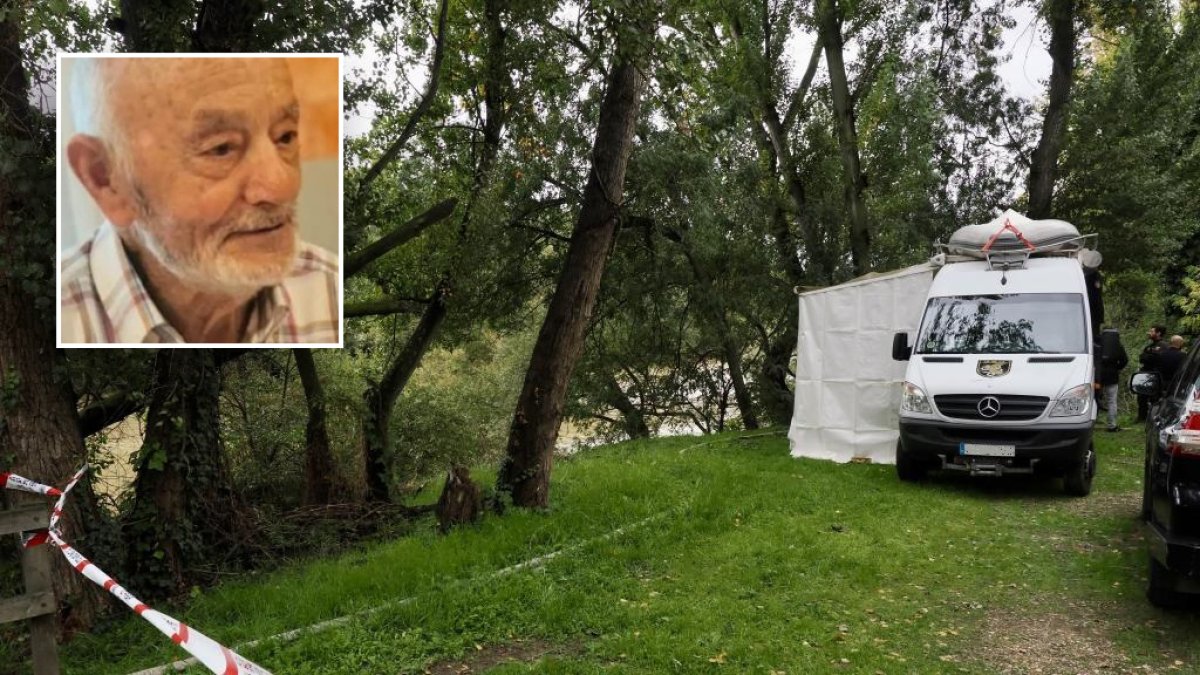 Policía Nacional en la zona del Camino del Cabildo, junto al río Pisuerga, donde han encontrado  en el río al anciano desaparecido desde el jueves. -PHOTOGENIC