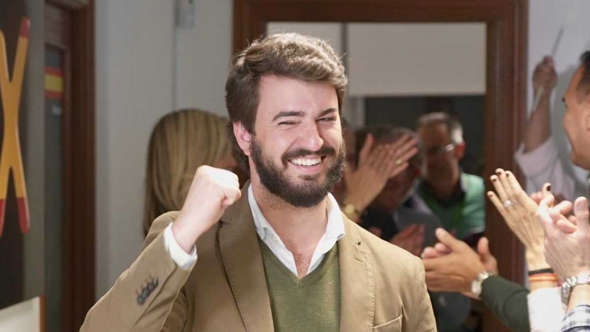 Juan García-Gallardo celebra los resultados electorales de Vox en Valladolid. -ICAL