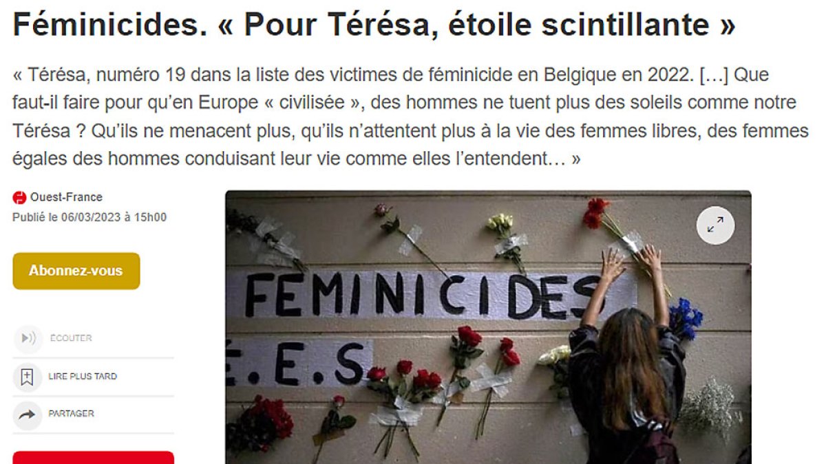 Portada del obituario de Teresa en el periódico Ouest-France. E. M.