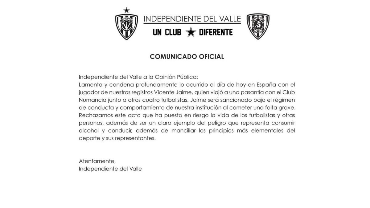 Comincado del Independiente del Valle. / EM