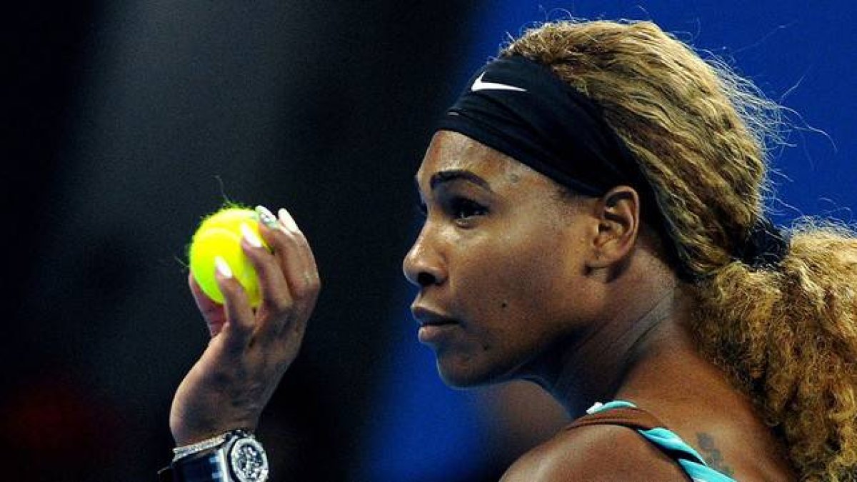 Serena Williams en un momento del partido contra Lucie Sarafova, en el torneo de Pekín.-