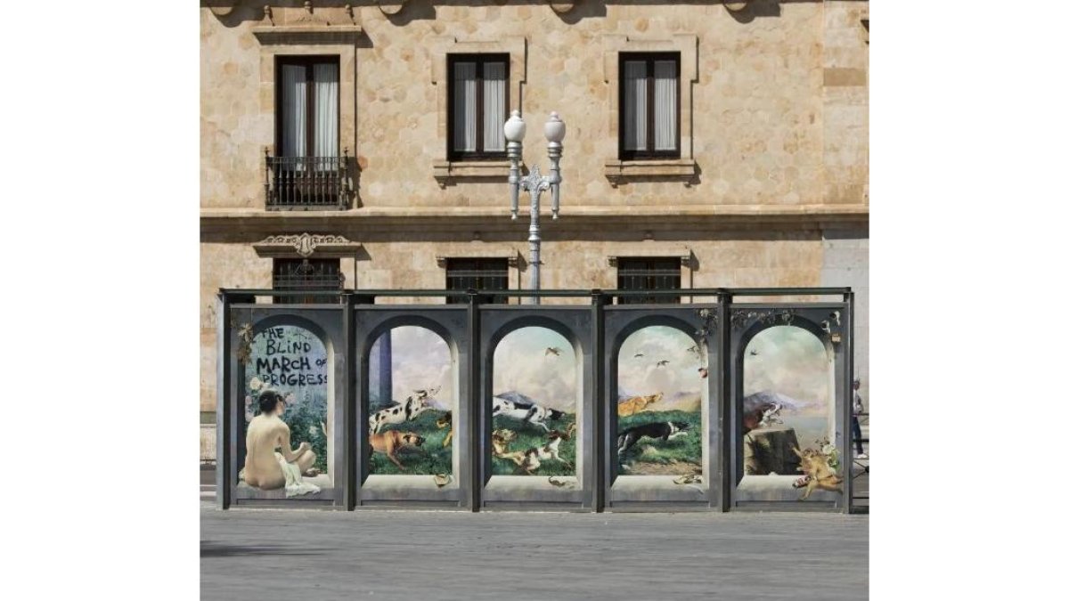 Mural 'The Blind March', de Eduardo Recife, en la plaza Zorrilla. -CREART VALLADOLID