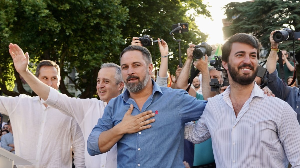 El candidato de Vox a la Presidencia del Gobierno, Santiago Abascal, inicia en Valladolid, la campaña de las generales del 23 de julio con un acto político en San Pablo. ICAL